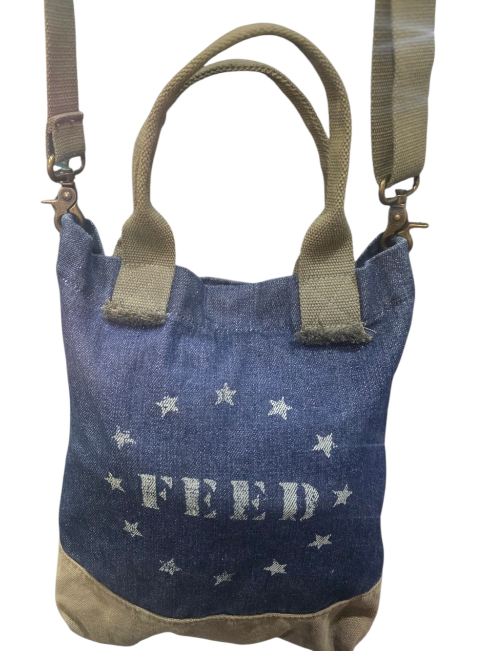 Denim Star Shoulder Bag with Tan Accents - FEED